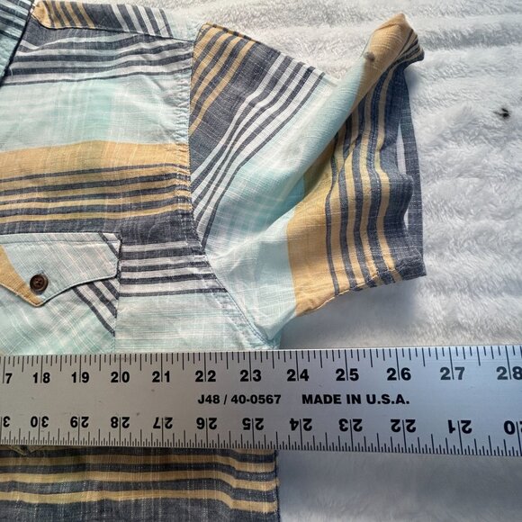 Levi's Men XL Short-Sleeve Button-Up Plaid Shirt 100% Cotton Blue/Yellow Pockets - Picture 7 of 8